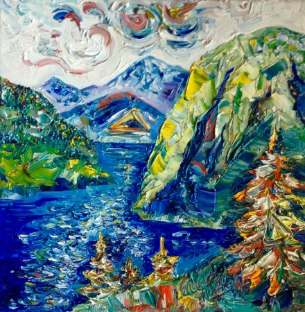 View of Naeroyfjord.Norway by artist March Mattingly